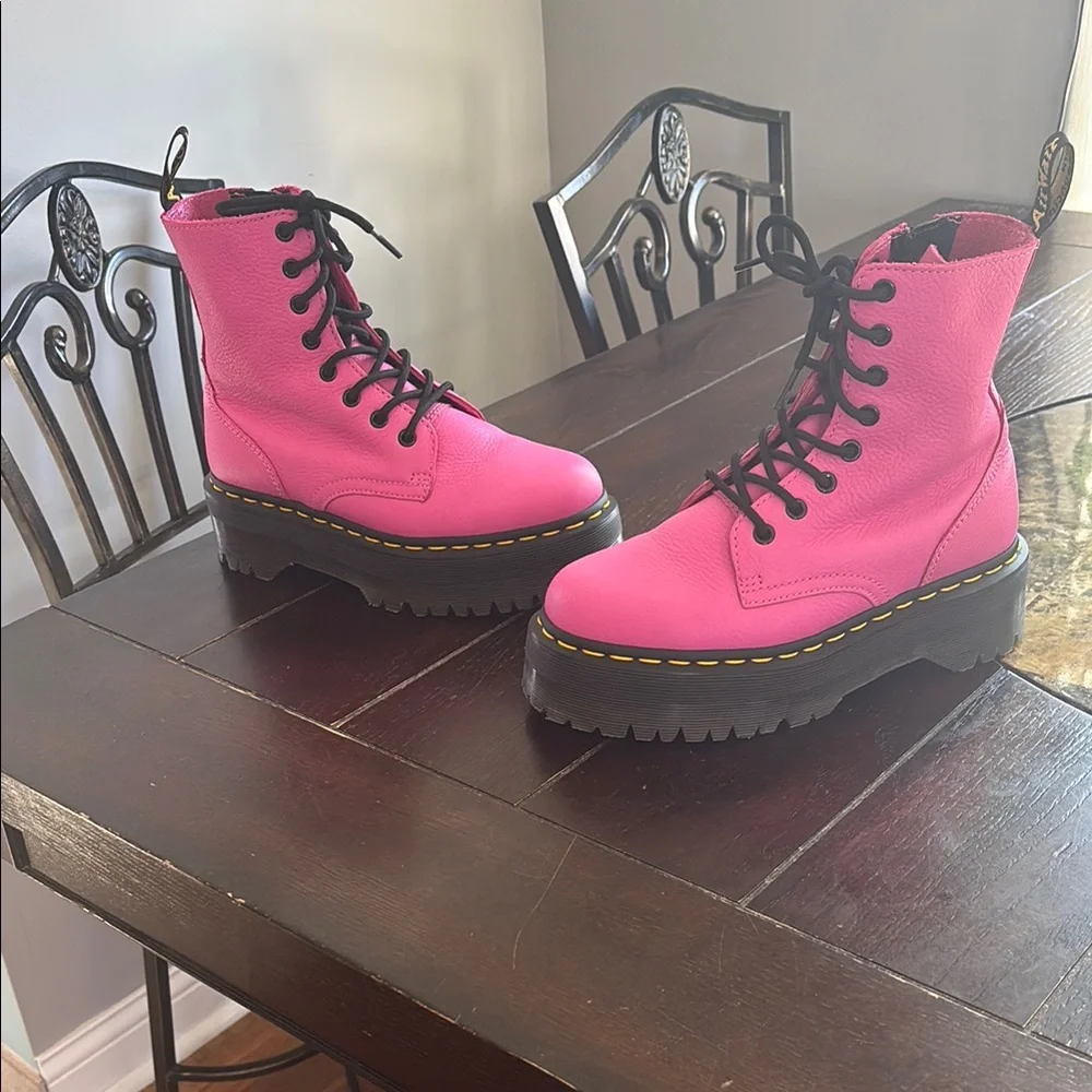 Dr. Martens Pink Leather Women's Boots jadon platform boot - Picture 2 of 15